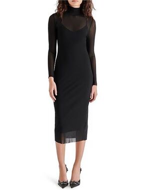 Steve Madden Vivienne Mesh Black Midi Dress Size M